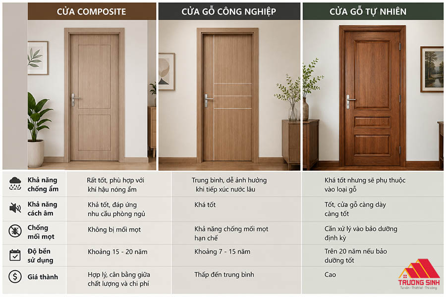So sánh cửa Composite với các loại cửa gỗ khác